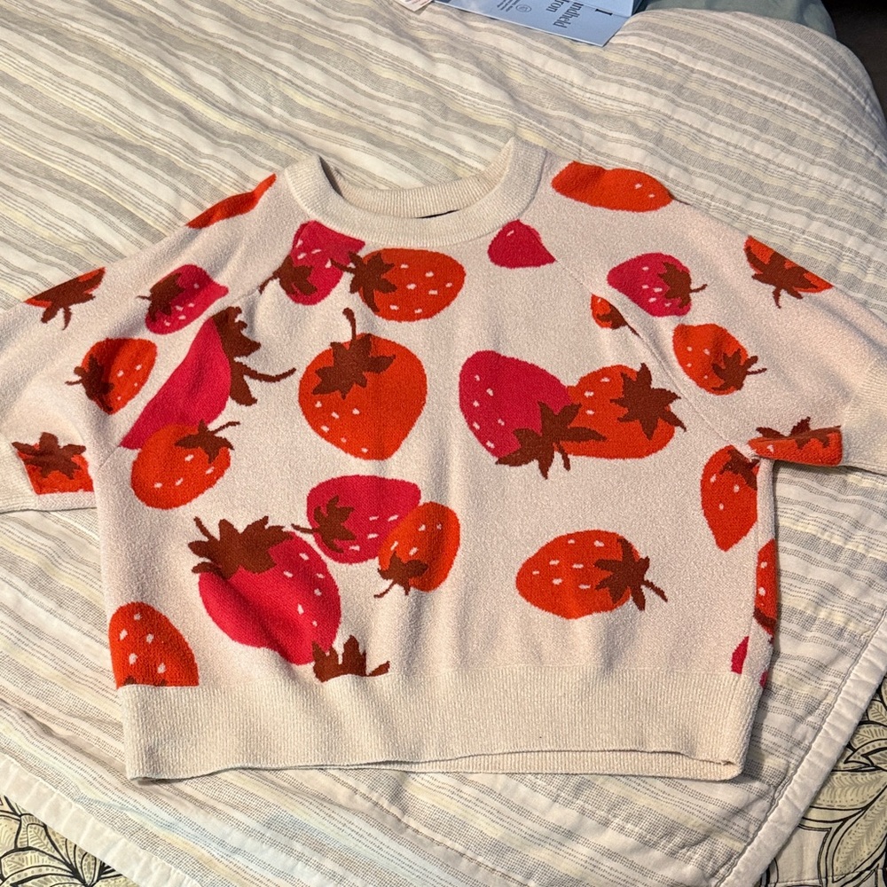 Ann Taylor Cream Sweater with Red Strawberry Print